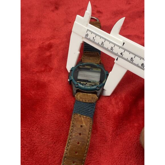 Timex Expedition Indiglo Digital Watch Alarm Teal & Orange Leather Need Battery - Picture 7 of 10